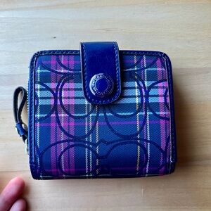 Vintage Coach Poppy Glam Tartan Blue Pink Plaid Bi-Fold